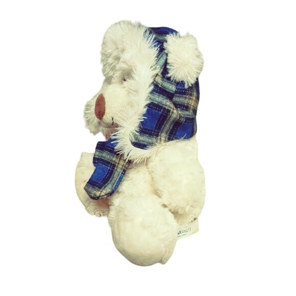 Plush Winter Teddy Bear Blue Plaid Trapper Hat Scarf Stuffed Animal 8" Holiday - Picture 4 of 16
